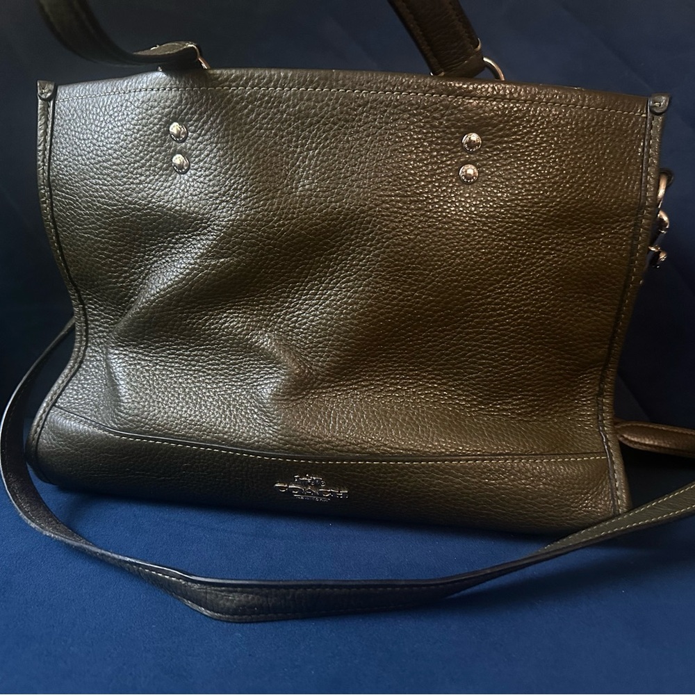 Coach Army Green Leather Crossbody Satchel